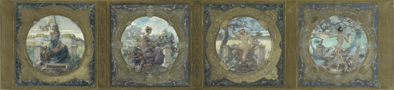 Skiss för Galerie Lobau på Hôtel de Ville i Paris: Les chants : Chants patriotiques, 1890 (olja på duk) av Henry Jean Louis Boureau