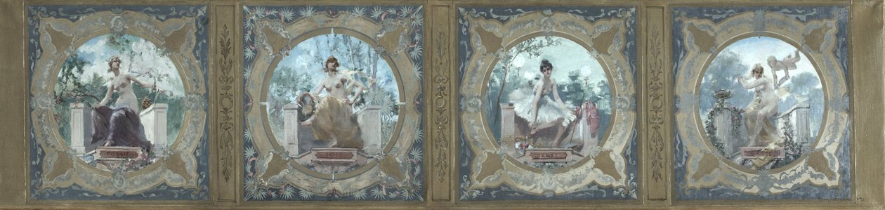 Skiss för Lobau-galleriet i Paris stadshus: Poesi. Glädje. La Danse. La Grace, år 1890 (olja på duk) av Henry Jean Louis Boureau