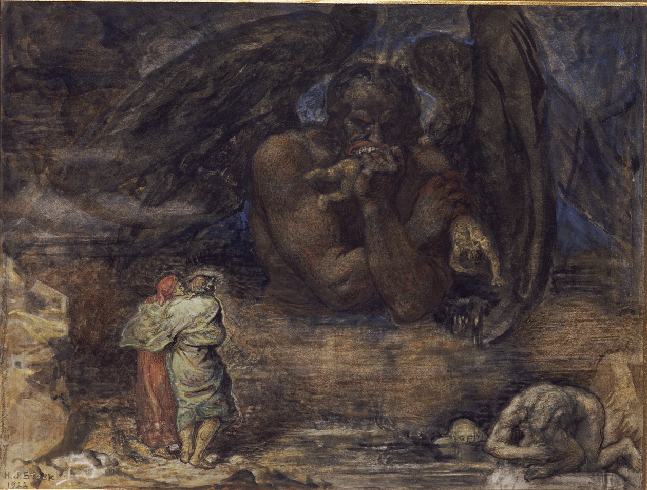 Dante och Vergil möter Lucifer i helvetet av Henry John Stock