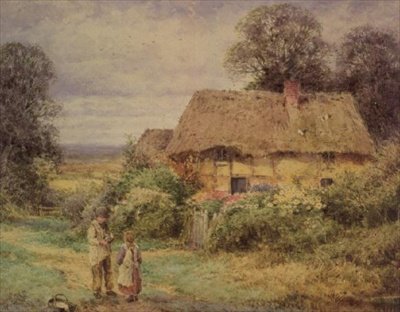 Halmtak stuga på sommaren av Henry John Sylvester Stannard