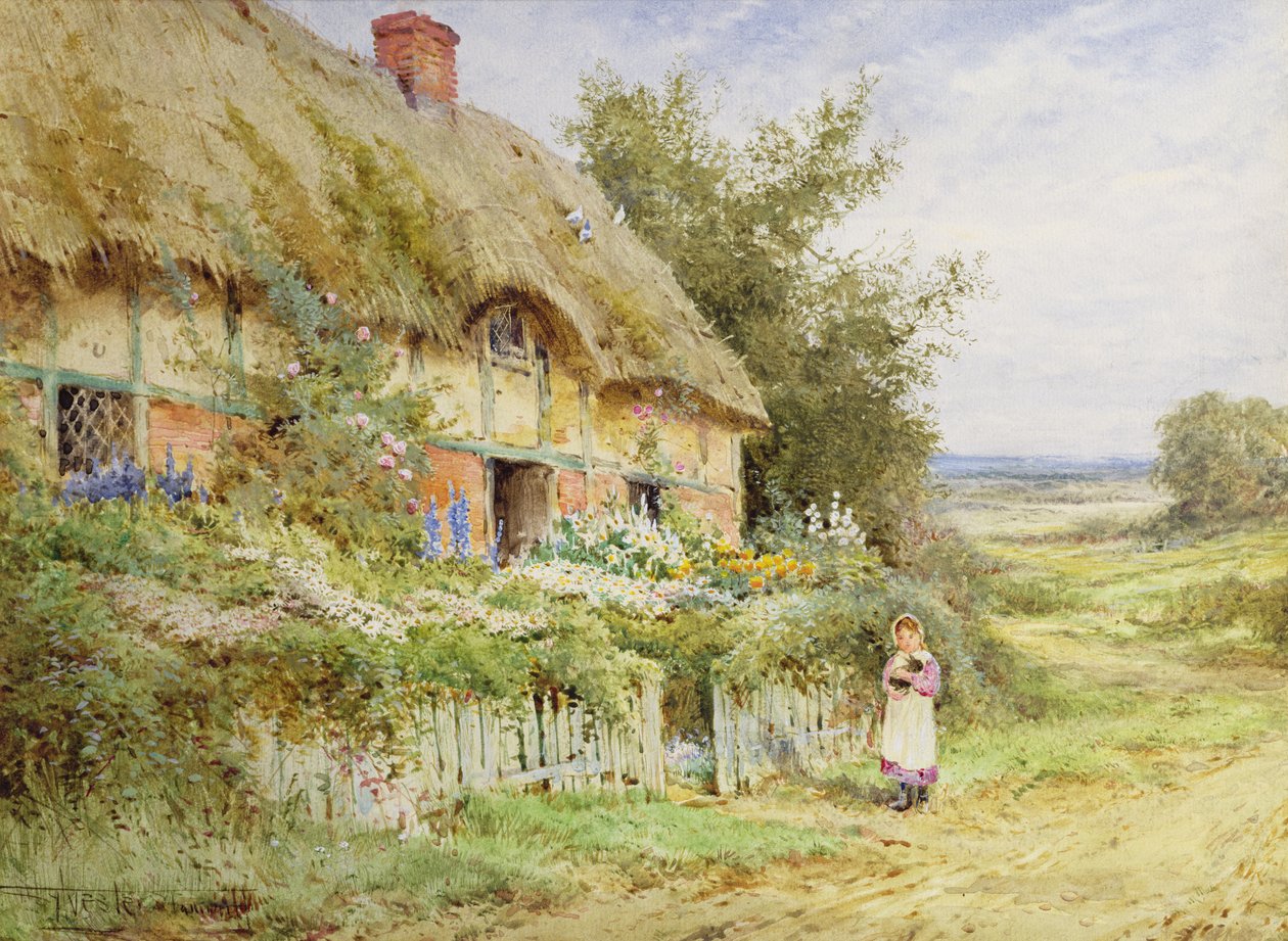 The Pet Rabbit (olja på duk) av Henry John Sylvester Stannard