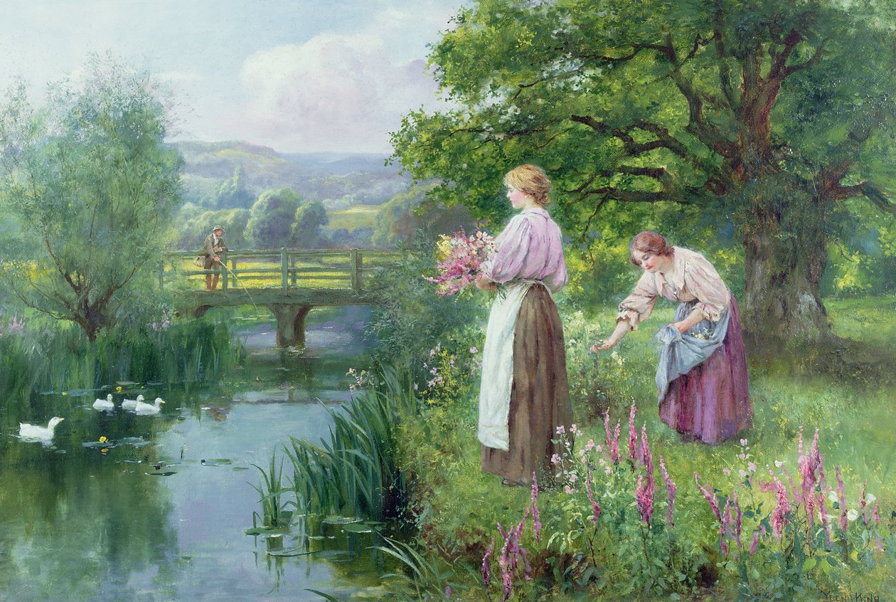 Flickor som samlar blommor av Henry John Yeend King