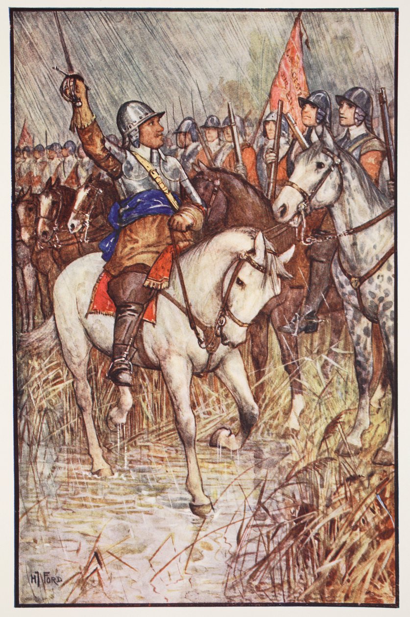 Cromwell and his Ironsides, illustration från "A History of England" av C.R.L. Fletcher och Rudyard Kipling, 1911 av Henry Justice Ford