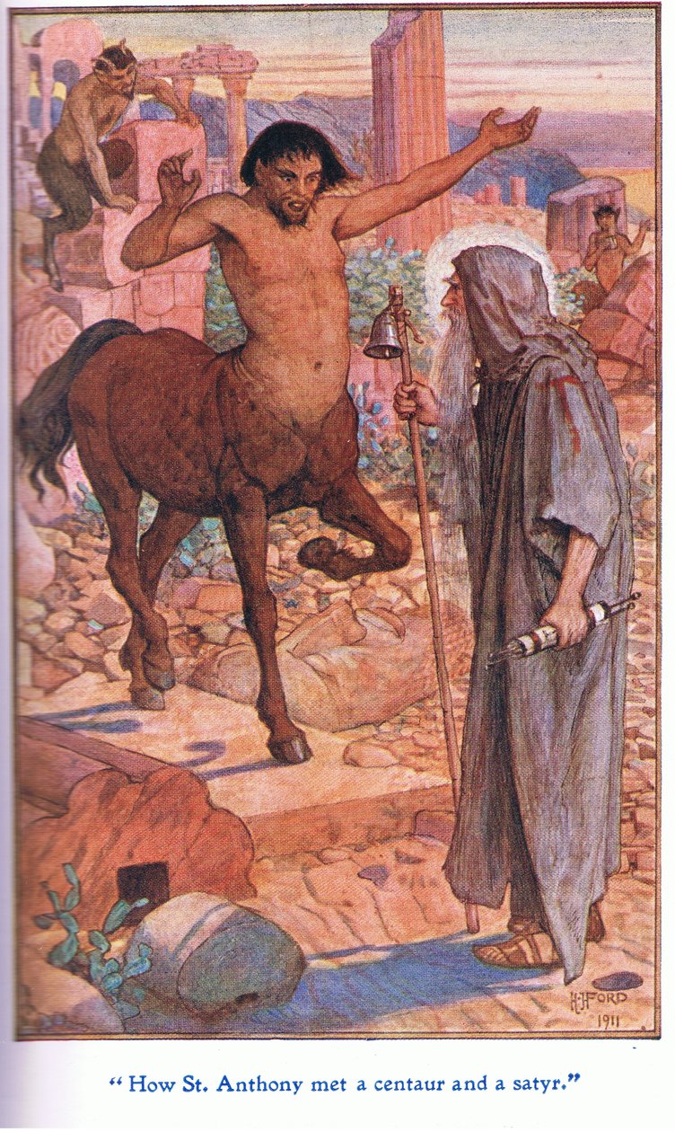 Hur St Anthony träffade en kentaur och en satyr, 1912 av Henry Justice Ford