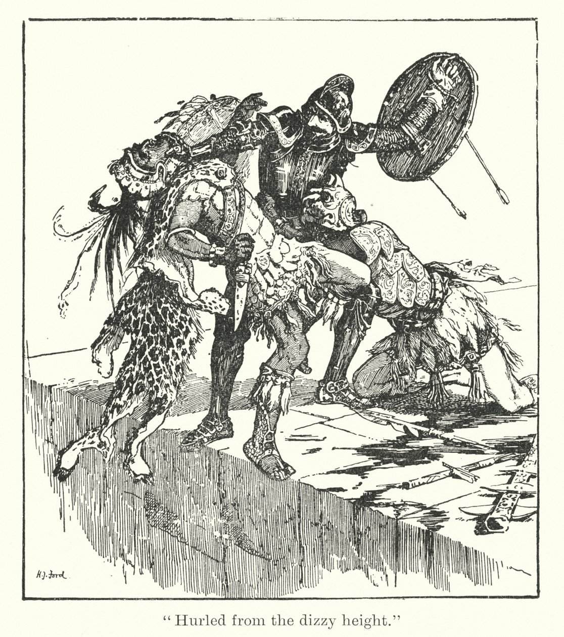 "Slungad från den svindlande höjden" (gravyr) av Henry Justice Ford