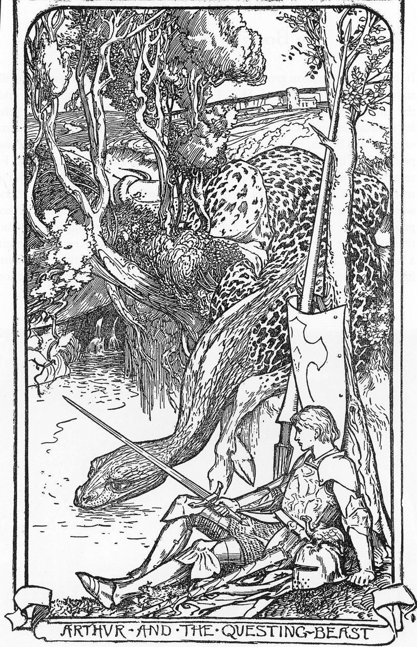 King Arthur and the Questing Beast Illustration av HJ Ford (1860-1940) från "The book of romance" 1902 Privat samling av Henry Justice Ford