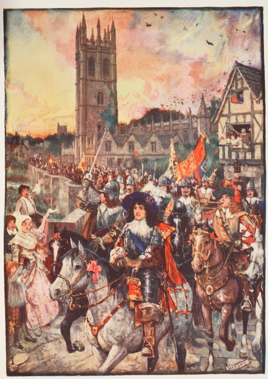 Prins Rupert i Oxford på väg till strid, illustration från "A History of England" av C.R.L. Fletcher och Rudyard Kipling, 1911. av Henry Justice Ford