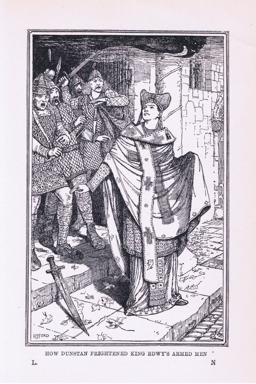 St Dunstan skrämde kung Edwys beväpnade män, 1912 av Henry Justice Ford