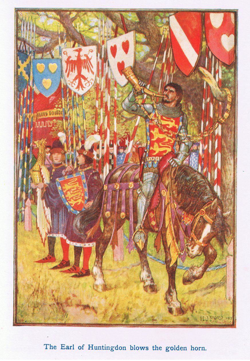 Jarlen av Huntingdon blåser i guldhornet av Henry Justice Ford