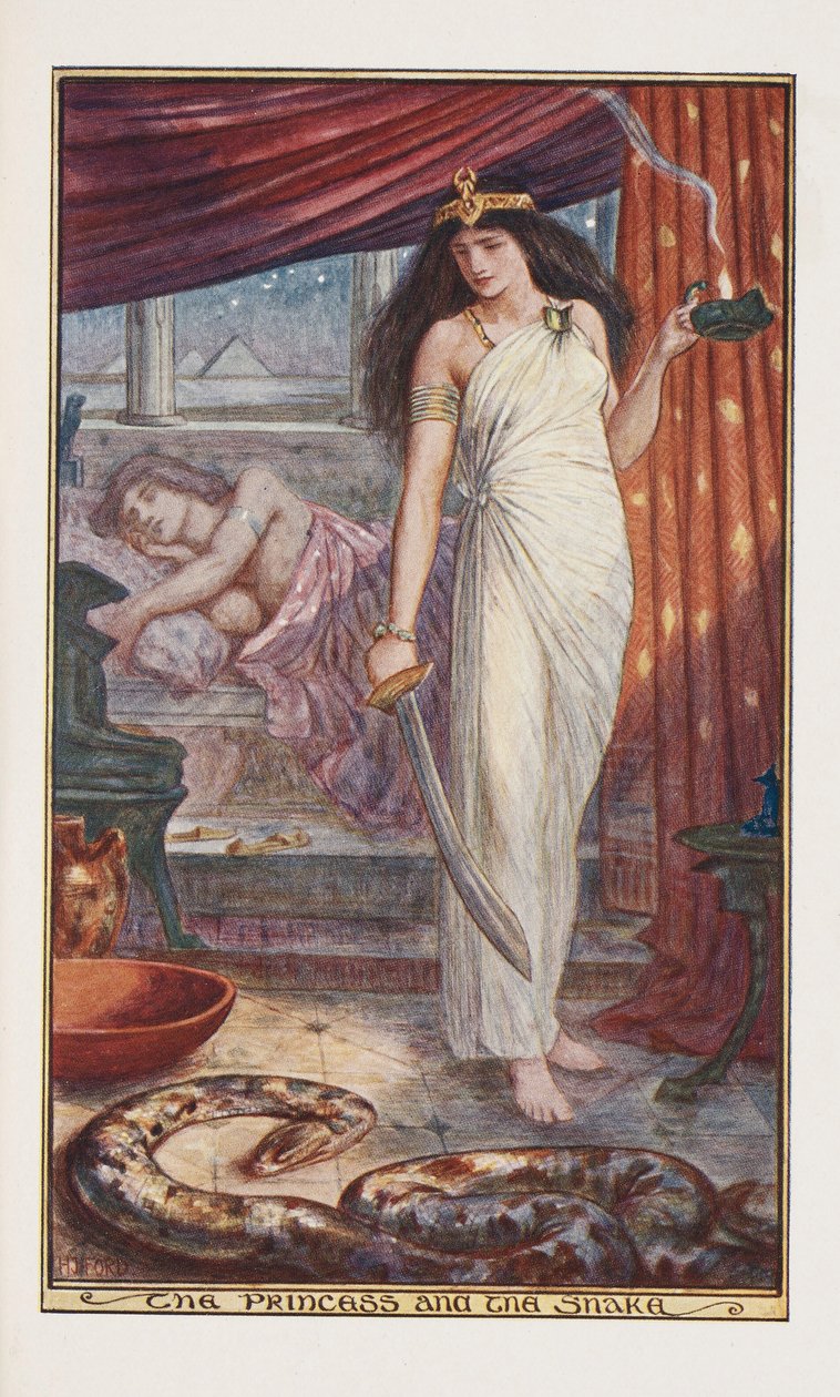 The Princess and the Snake, illustration från The Brown Fairy Book av Andrew Laing, 1904 av Henry Justice Ford