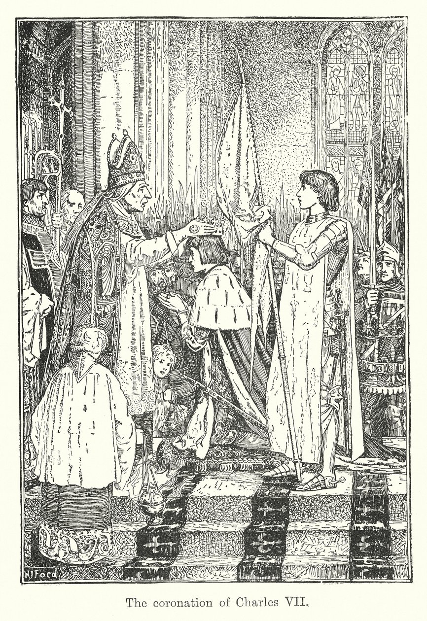 Kröningen av Karl VII (litografi) av Henry Justice Ford