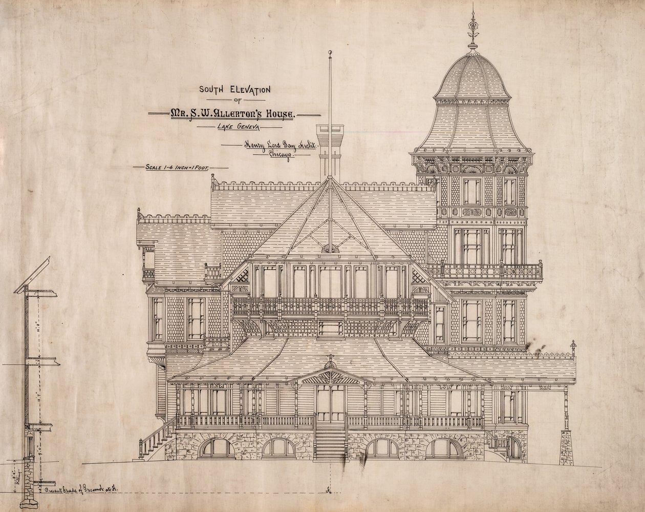 Hus för herr S.W. Allerton, Genèvesjön, Wisconsin: South Elevation av Henry Lord Gay