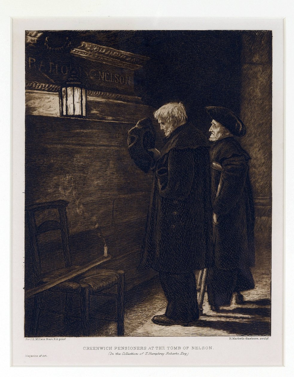 Två invånare på Greenwich Hospital, hämtade från Horatio Nelsons (1758-1805) grav i kryptan i Saint Paul