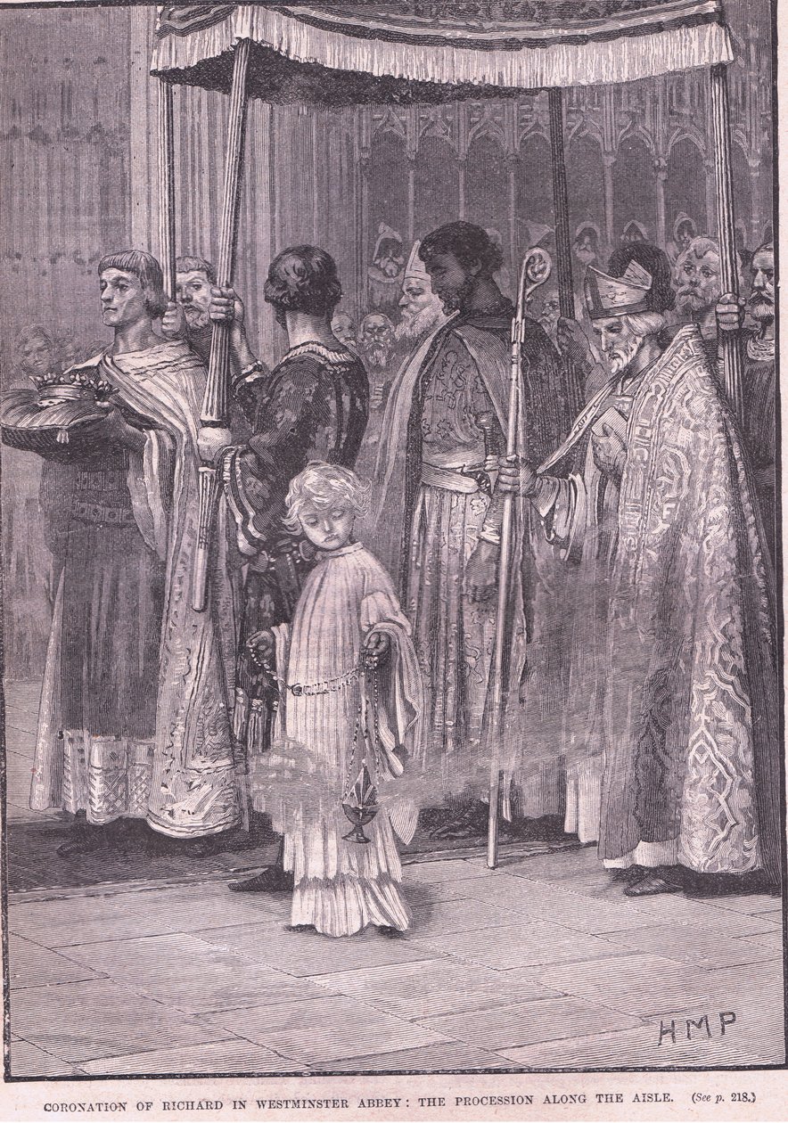 Kröning av Richard I i Westminster Abbey: processionen längs gången 1189 e.Kr. av Henry Marriott Paget