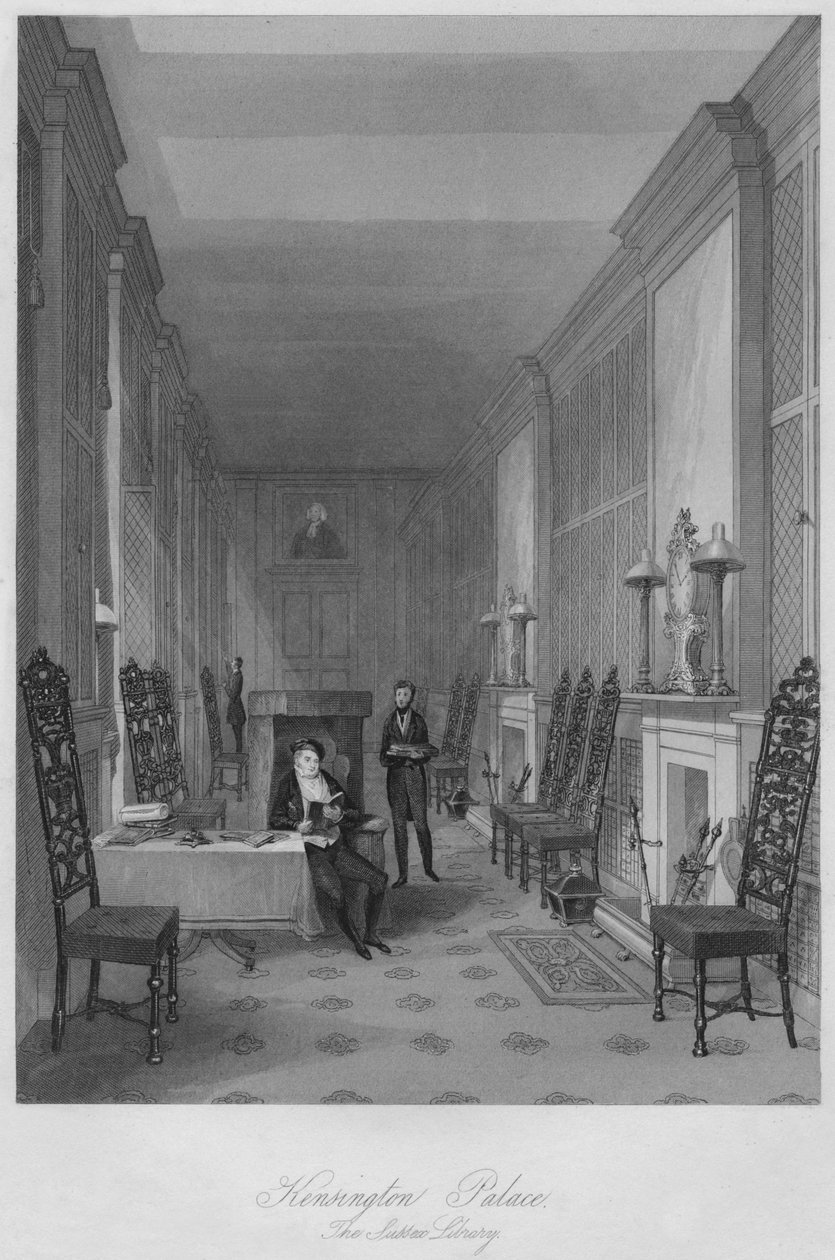 Kensington Palace. Sussex bibliotek, c1841 av Henry Melville