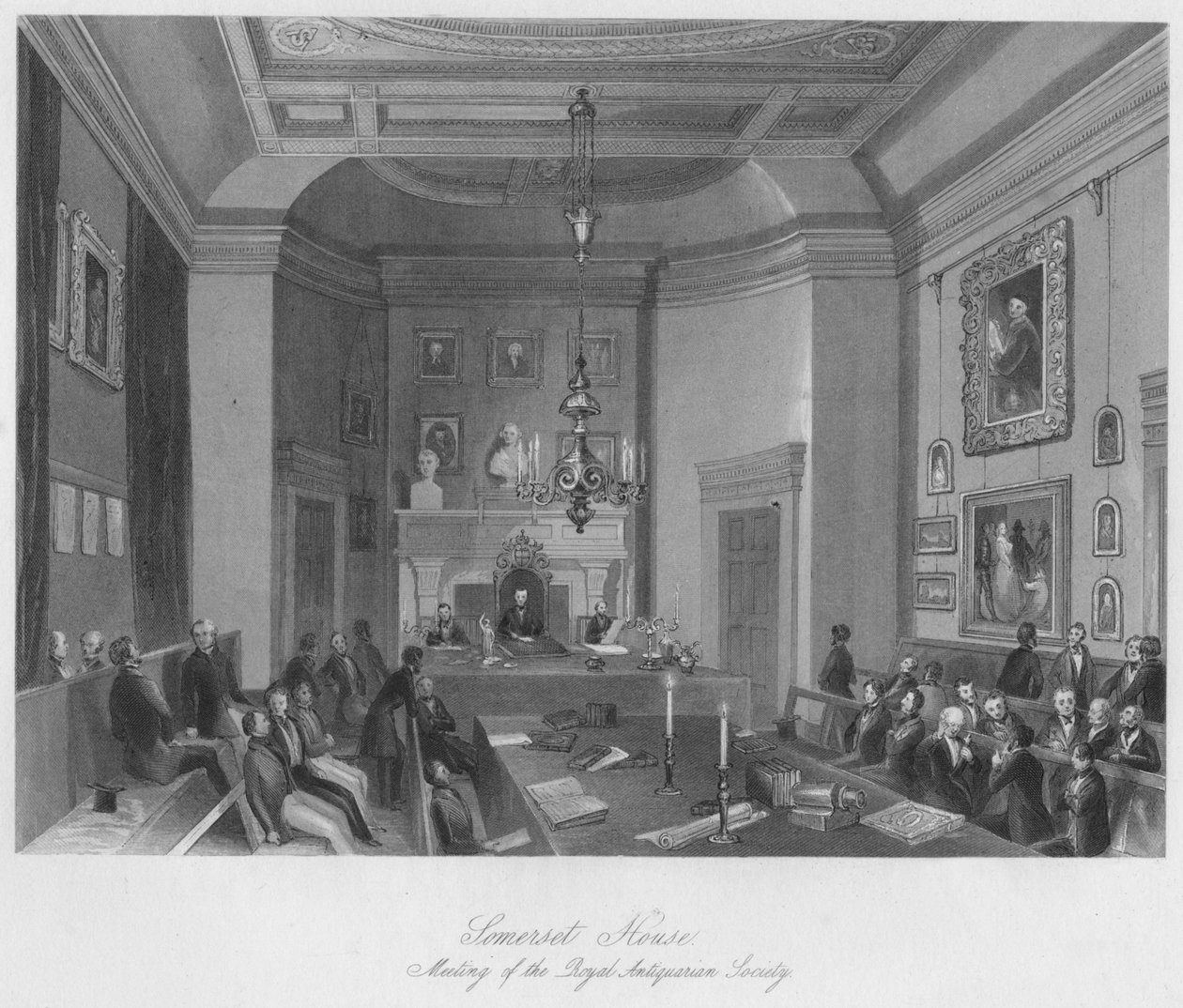 Somerset House. Konungliga antikvariska sällskapets möte, c1841 av Henry Melville