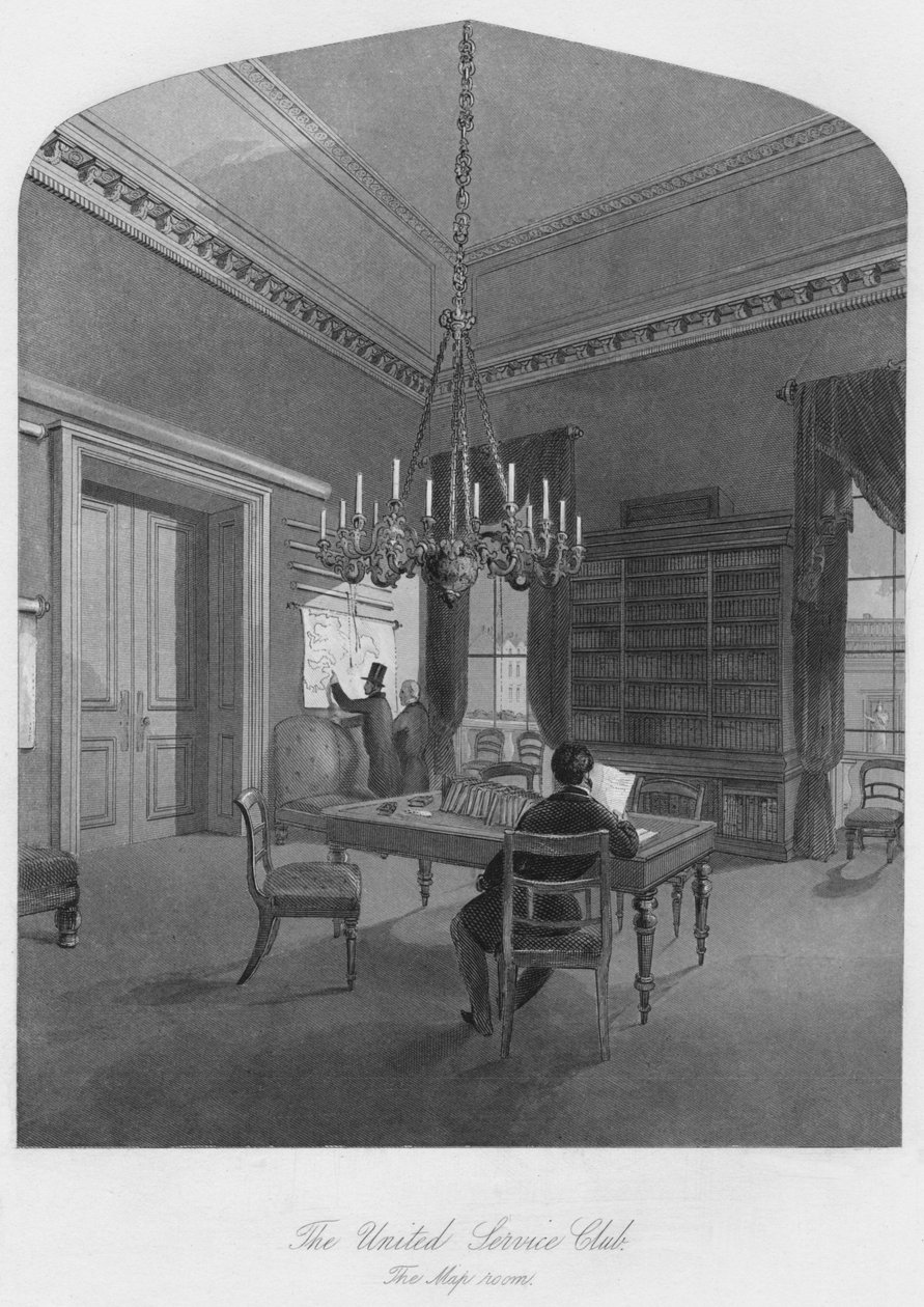 Förenade Serviceklubben. Kartrummet, c1841 av Henry Melville