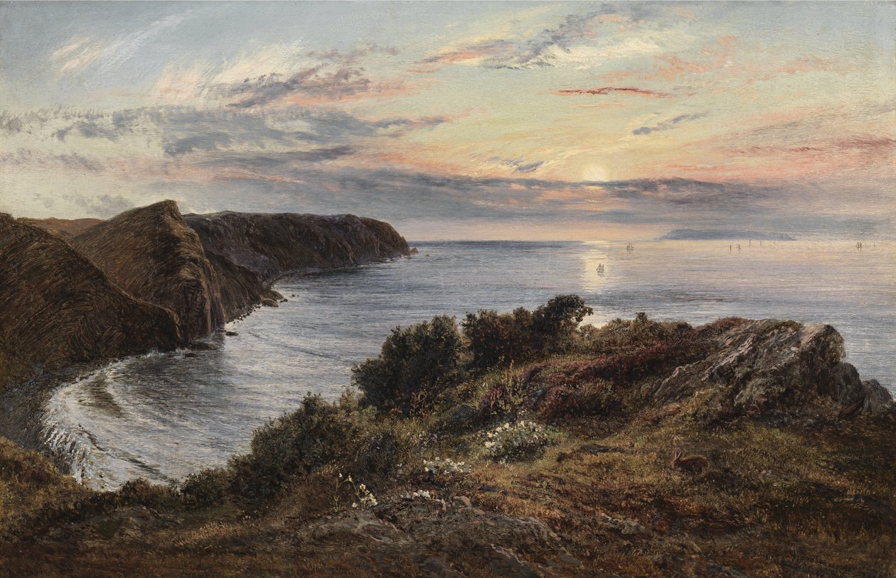 Över Shipload Bay till Lundy Island, North Devon, 1859 av Henry Moore