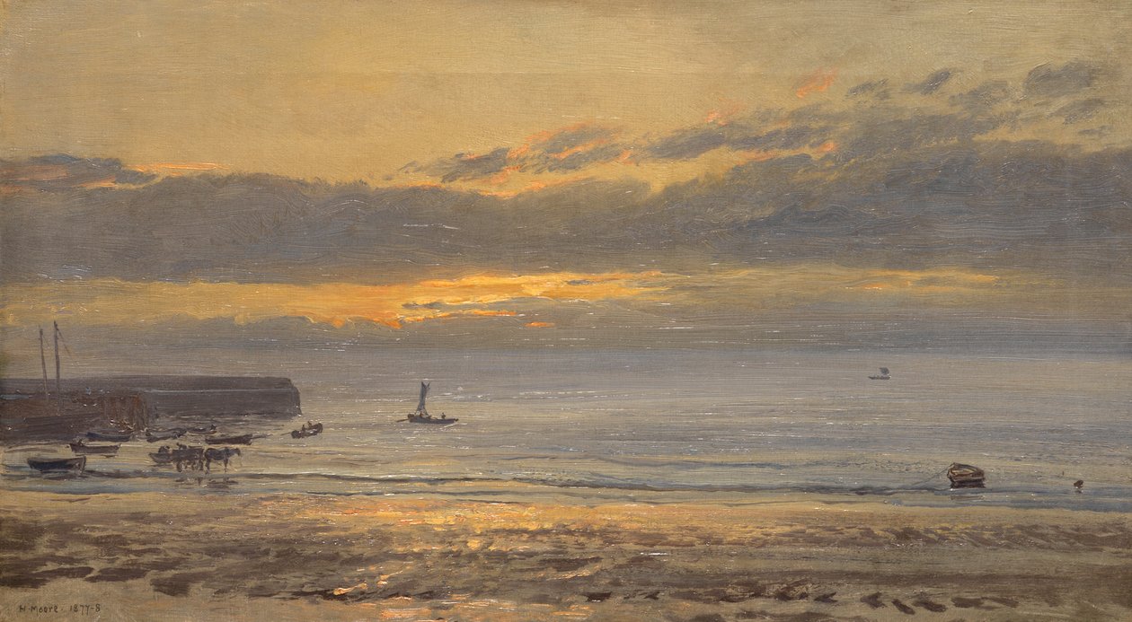 Before Sunrise, Scarborough - Low Water, 1878 av Henry Moore