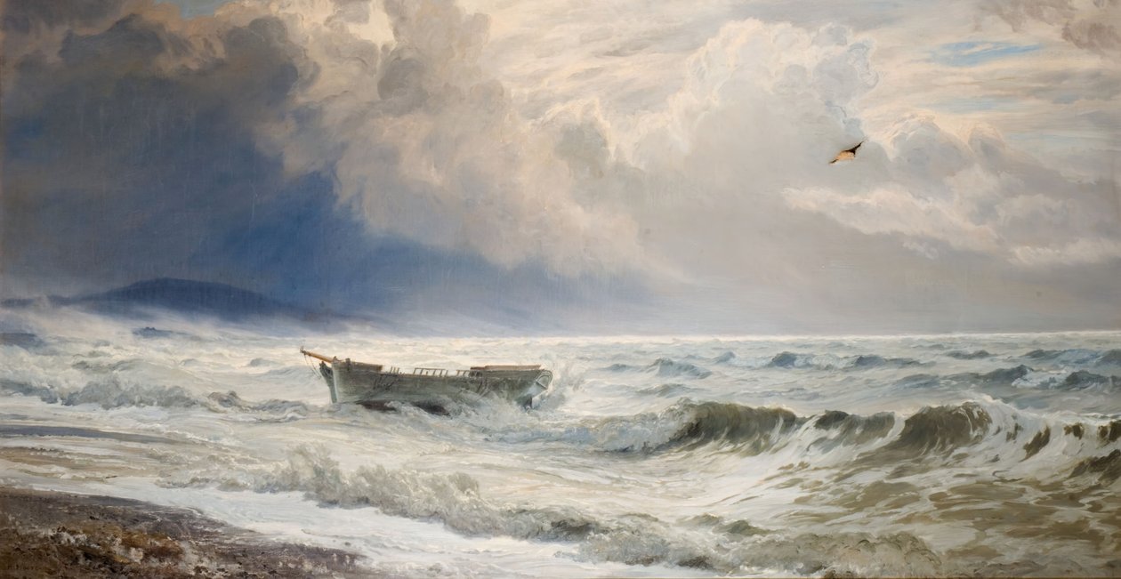 Ruggigt väder vid kusten, Cumberland, 1874. av Henry Moore