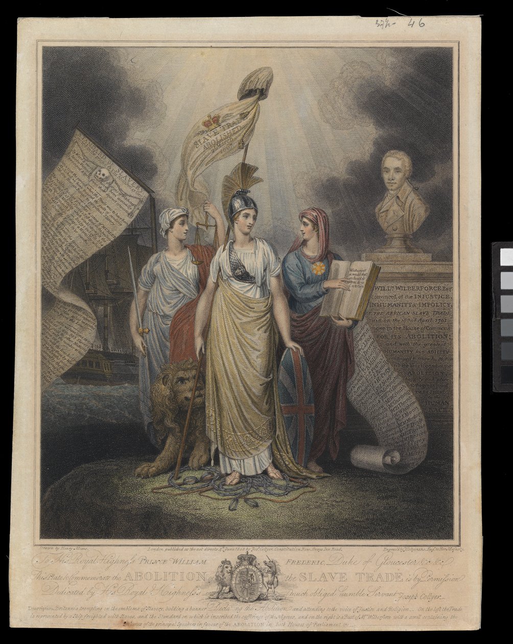 Plansch till minne av slavhandelns avskaffande den 4 juni 1808 (handkolorerad gravyr) av Henry Moses