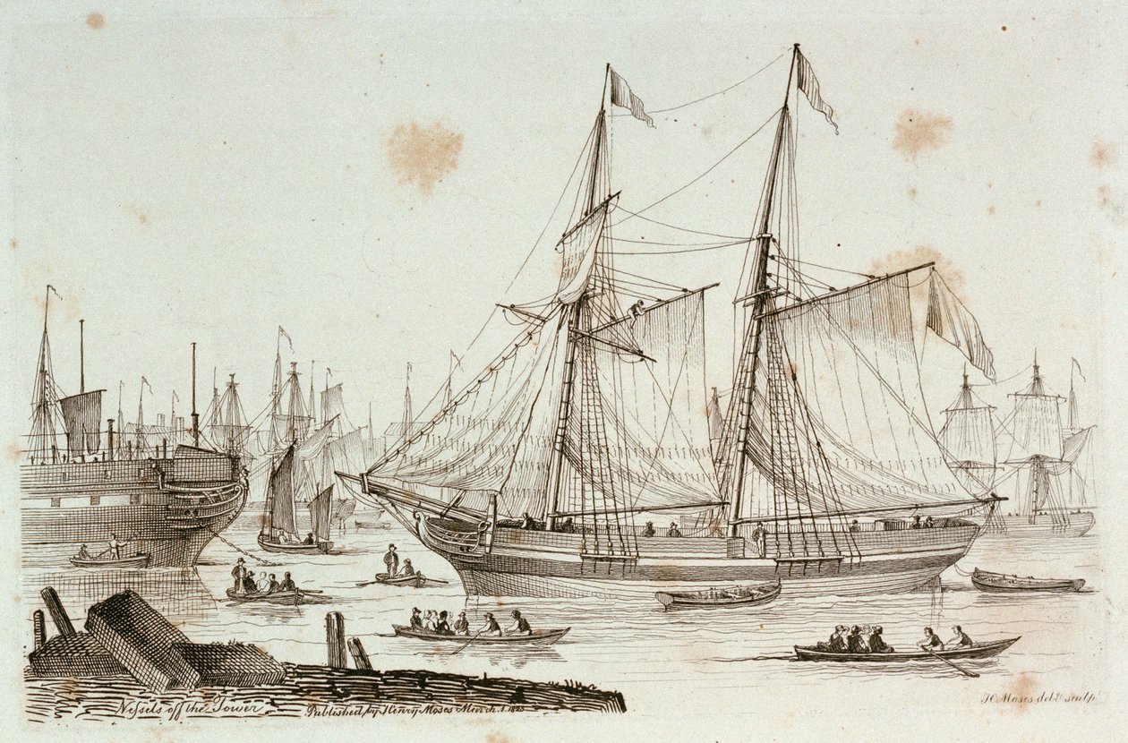 Skisser av sjöfart tecknade och etsade av Henry Moses: skrov vid Sheerness av Henry Moses