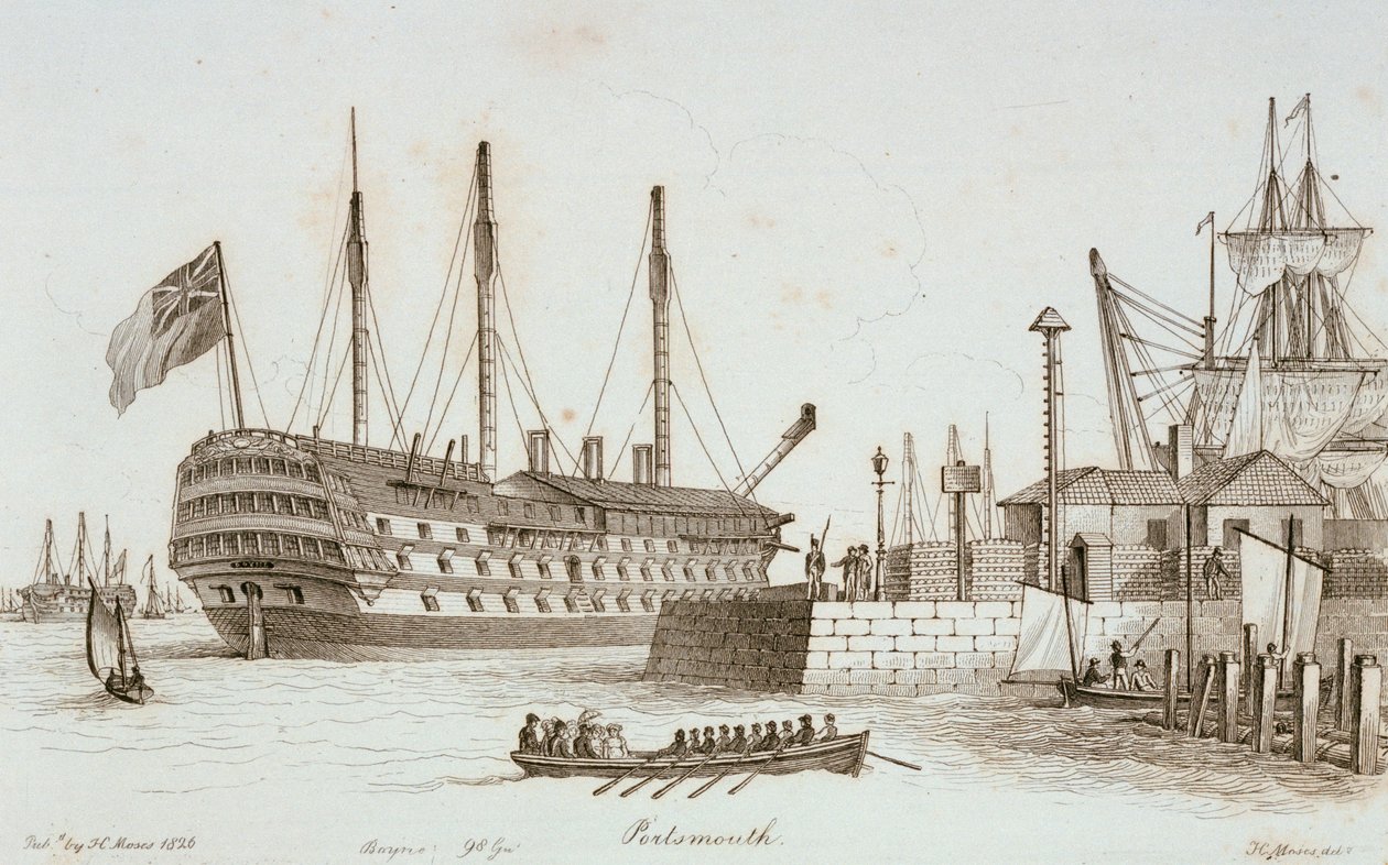 Skisser av fartygstrafiken i Portsmouths hamn av Henry Moses