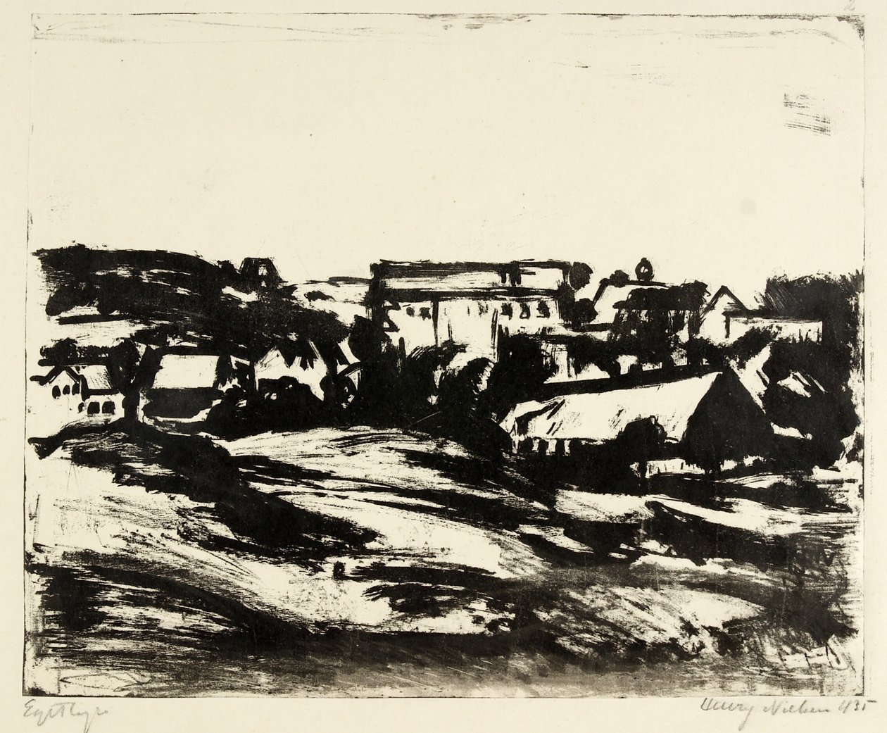Kuperat landskap med hus av Henry Nielsen