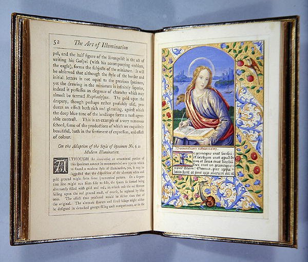 Sida som visar ett porträtt av St. John, från The Art of Illumination and Missal Painting, London 1849 (wc & gouache på papper) (se 266779 för detaljer) av Henry Noel Humphreys