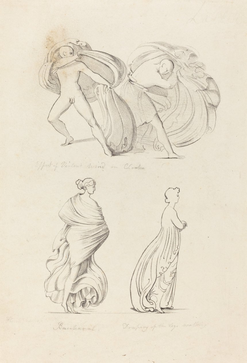 Draperi, tre figurer, en Bacchante och två från naturen av Henry Noel Humphreys after John Flaxman