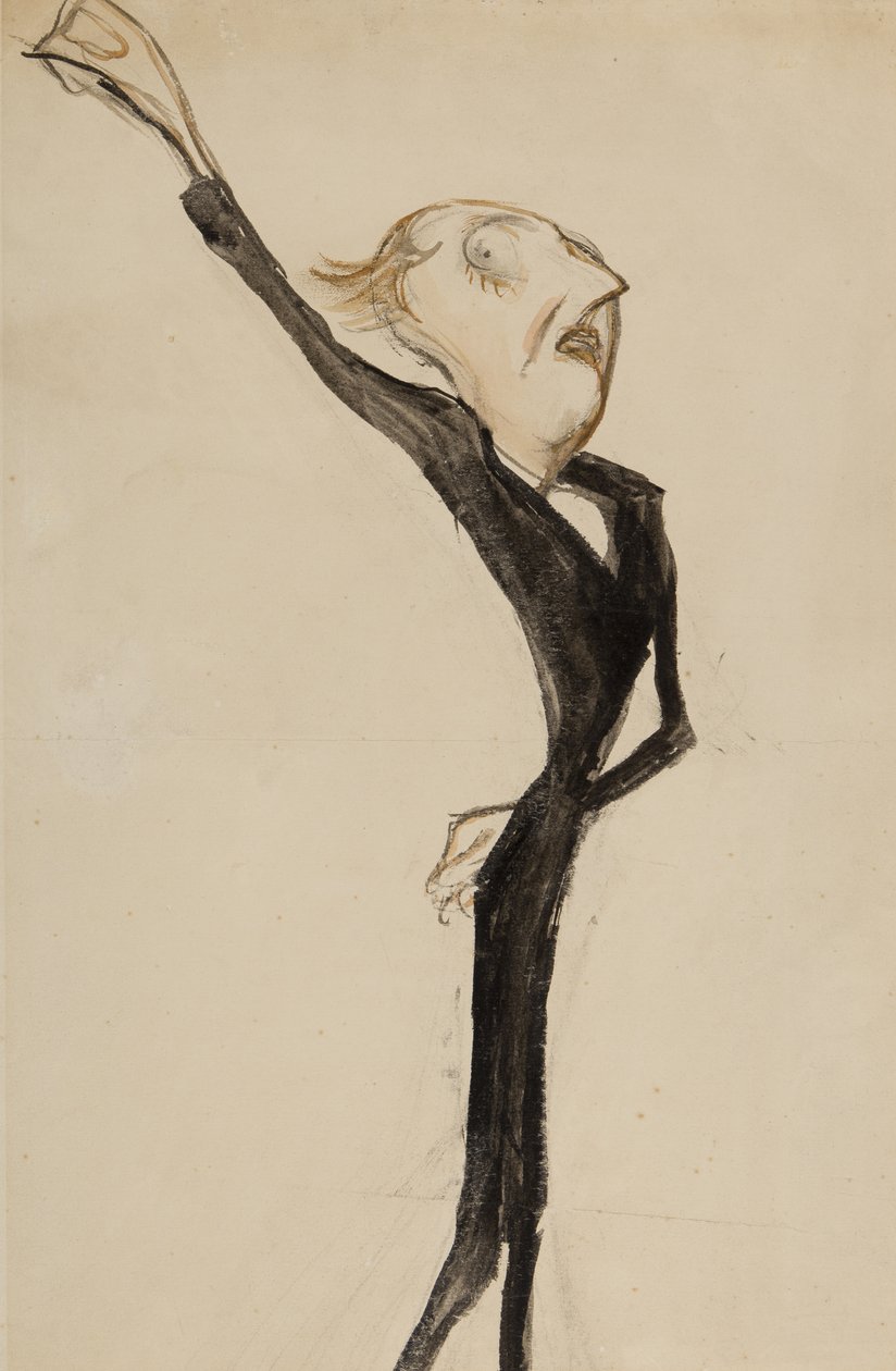 En teaterfigur, möjligen Sir Beerbohm Tree, ca 1908 (pensel, wc och bläck på papper) av Henry Ospovat