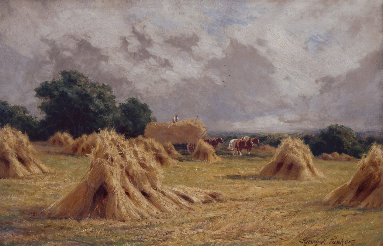 Ett majsfält i Harlow, Essex (olja på duk) av Henry Parker