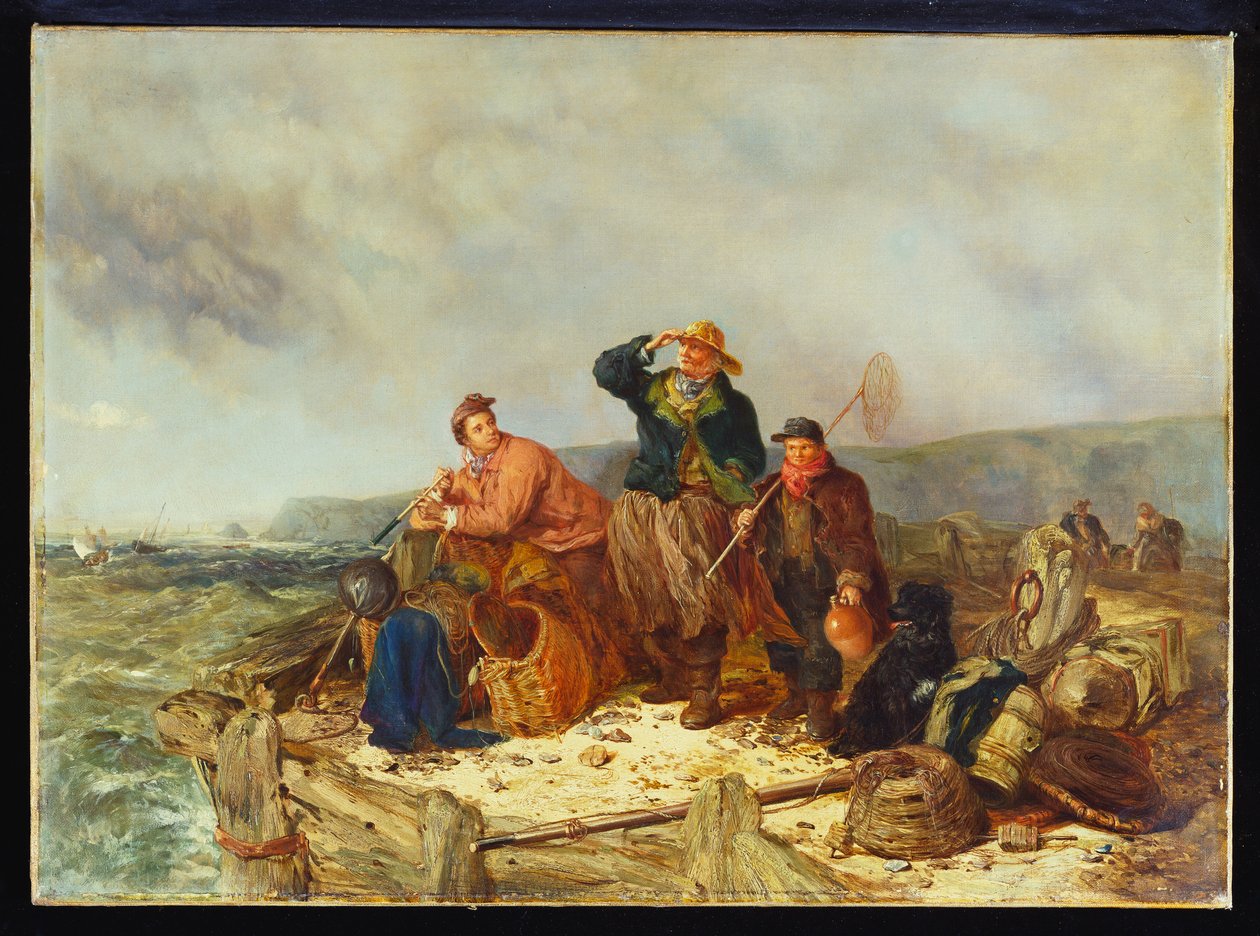 Fiskare på en kaj under en storm av Henry Parker