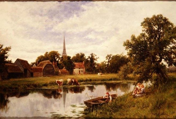 Landskap med bondgård och boskap av Henry Parker