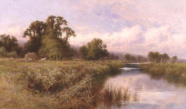 Ängslandskap nära Marlow-on-Thames (olja på duk) av Henry Parker