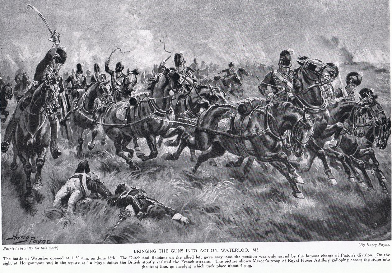 Kanonerna tas i bruk i Waterloo, illustration från "Hutchinson