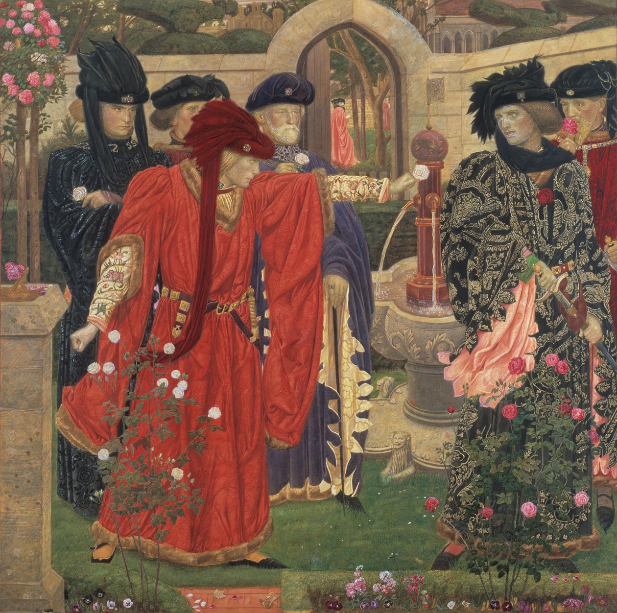 Att välja de röda och vita rosorna i tempelträdgården, 1910. av Henry Payne
