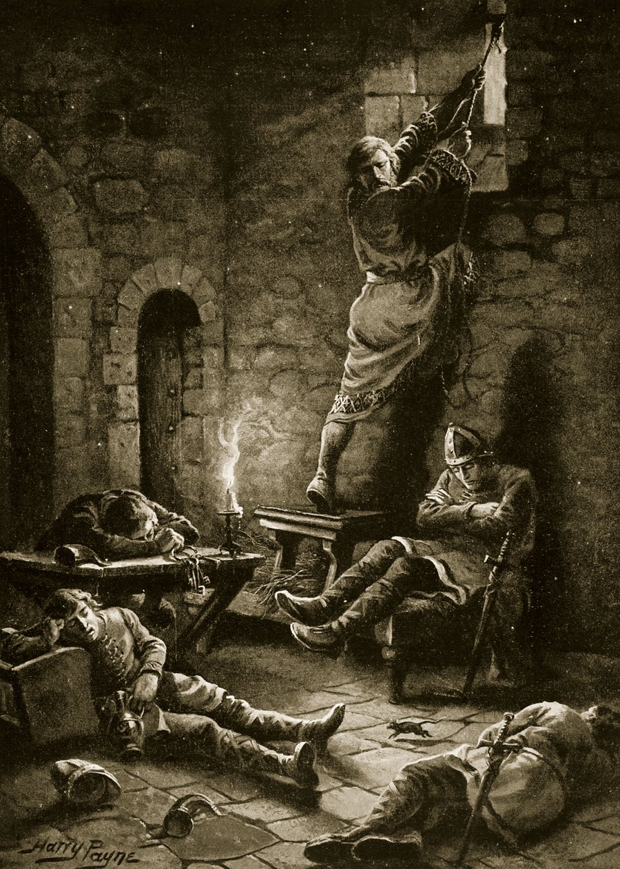 Ralph Flambards flykt från Towern, illustration från "Hutchinson