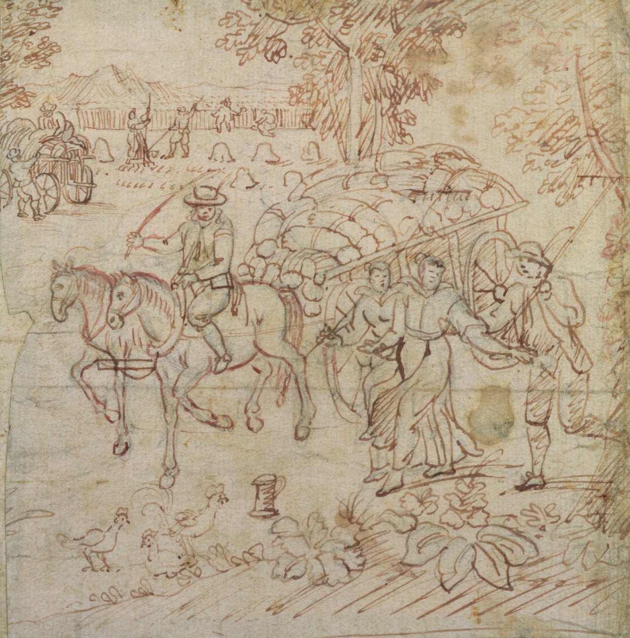 Landskap med skördare som återvänder hem, ca 1595-1605 (penna och brunt bläck på papper) av Henry Peacham