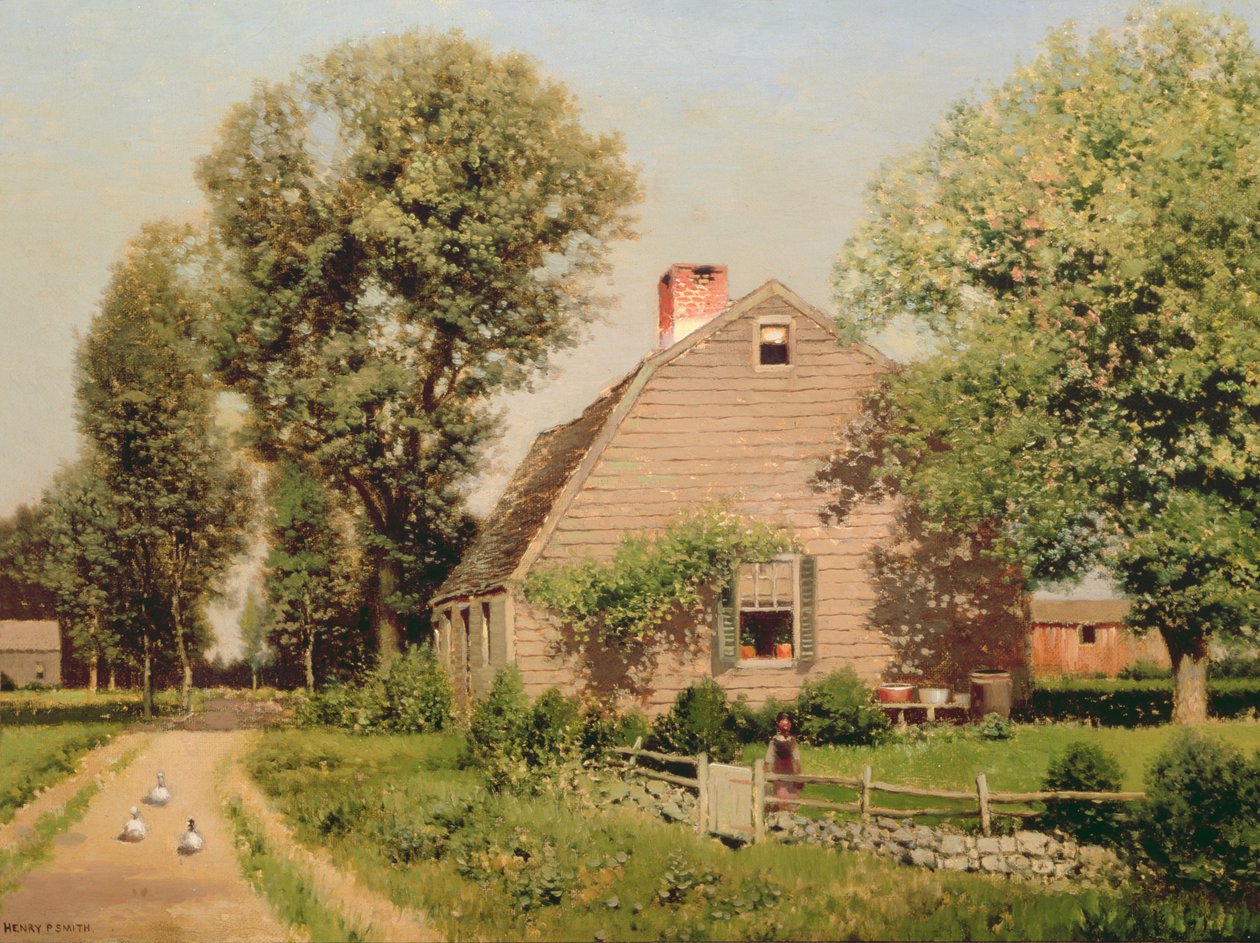 Gamla hemmanet vid vägbanan, ca 1889 av Henry Pember Smith