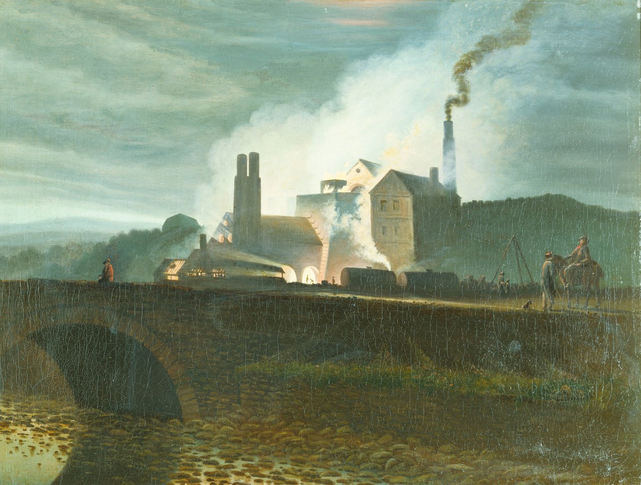Månbelyst landskap, möjligen från Nantyglo Ironworks, Monmouthshire av Henry Penry Williams