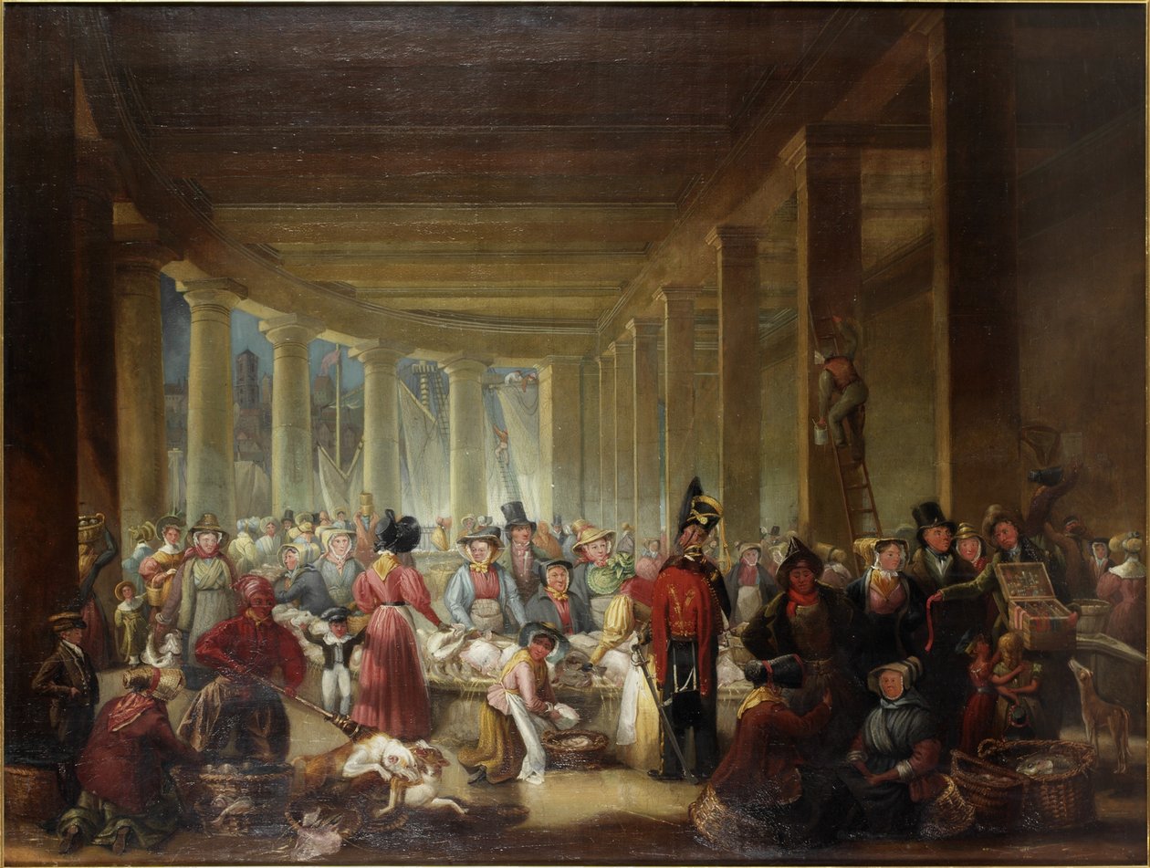 The Old Fish Market, Sandhill, Newcastle upon Tyne (olja på duk) av Henry Perlee Parker