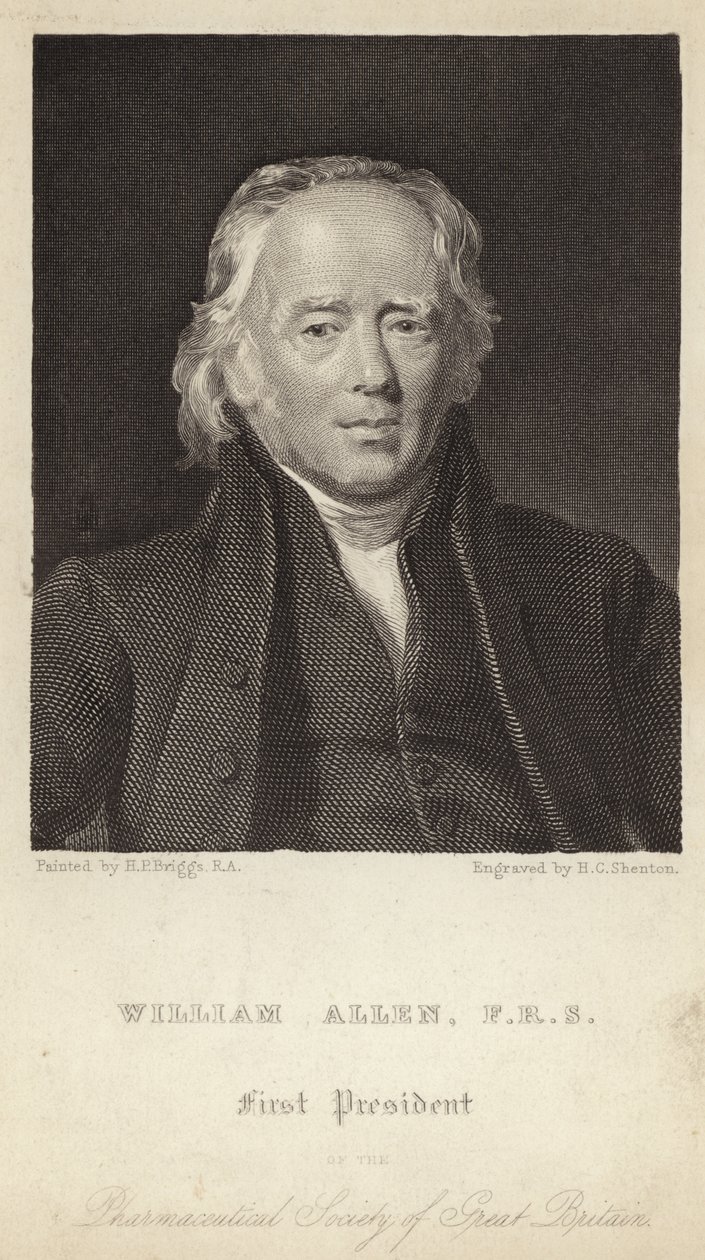 William Allen - förste ordförande i Pharmaceutical Society of Great Britain (1770-1843) (gravyr) av Henry Perronet (after) Briggs