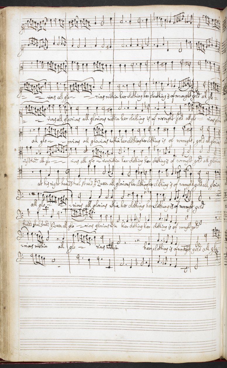 R.M.20.h.8 f.56v Autografmanuskript av hymner, välkomstsånger och solosånger, c.1680-90 (bläck på papper) av Henry Purcell