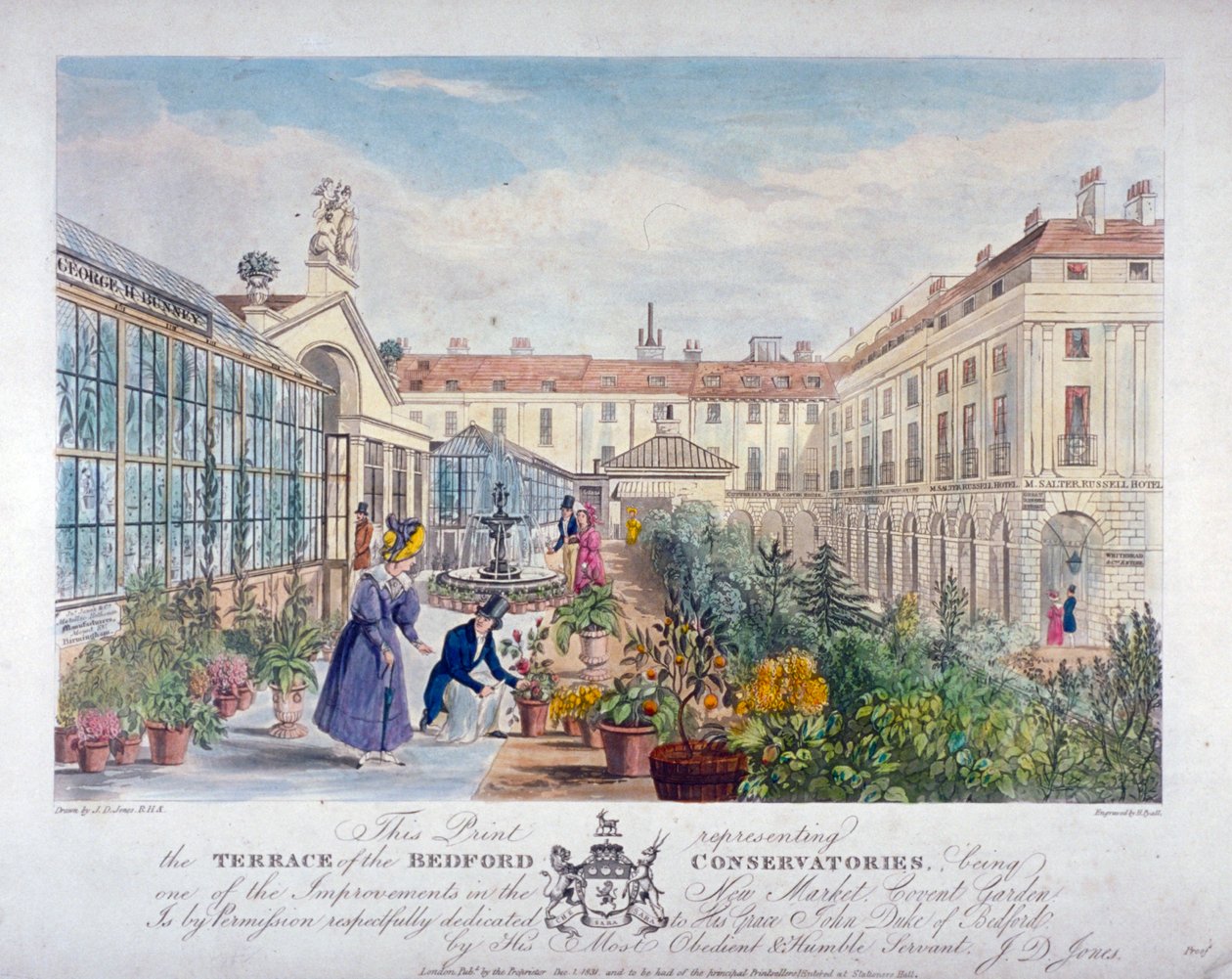 Bedford Conservatories terrass på Covent Garden Market, Westminster, London, 1831 av Henry Pyall