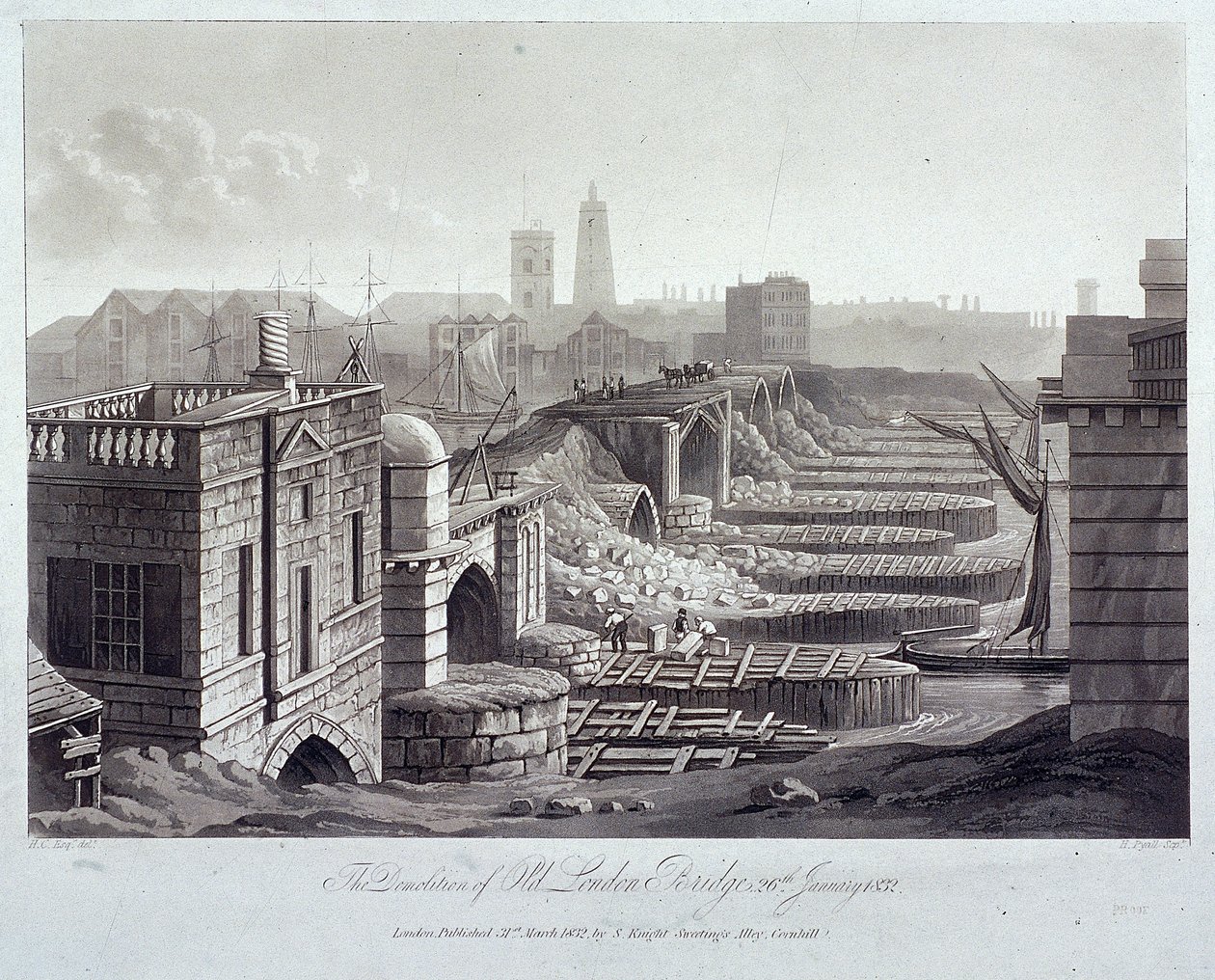 London Bridge gamla, London, 1832 av Henry Pyall