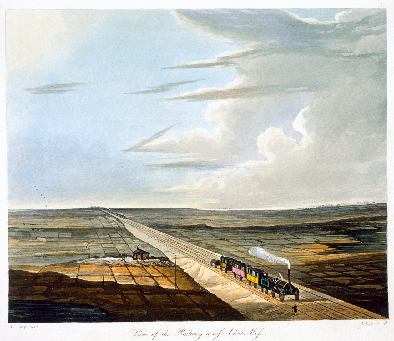 "Utsikt över järnvägen över Chat Moss", Liverpool och Manchester Railway, 1833 av Henry Pyall