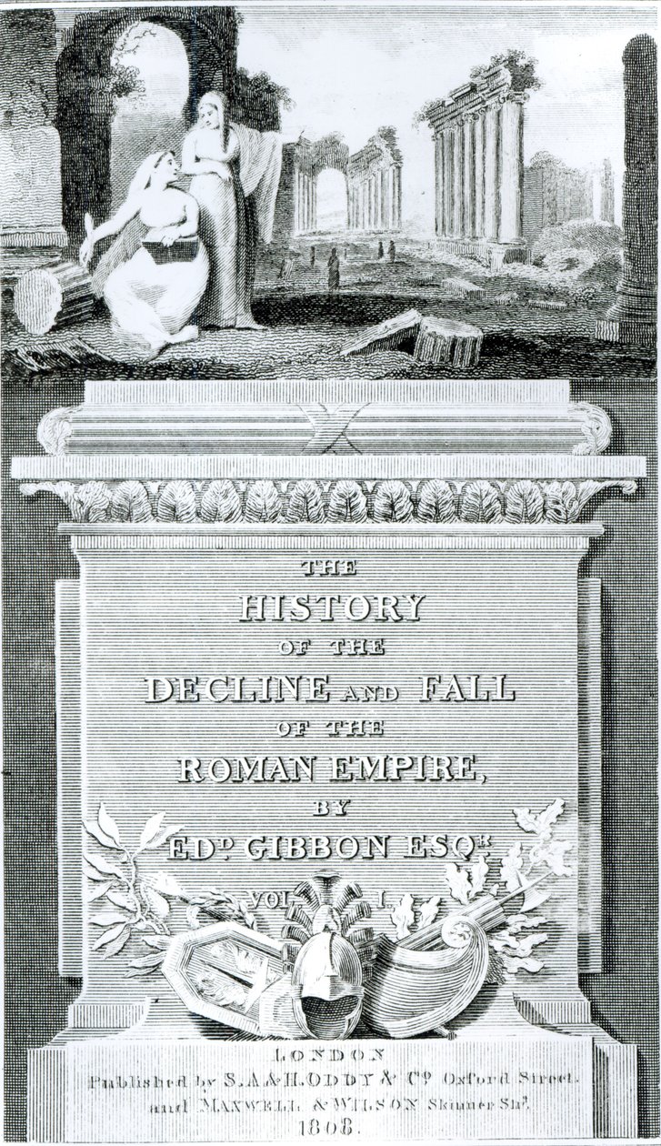 Titelsida för "The History of the Decline and Fall of the Roman Empire", av Edward Gibbon, Vol 1, 1808 av Henry R. Cook