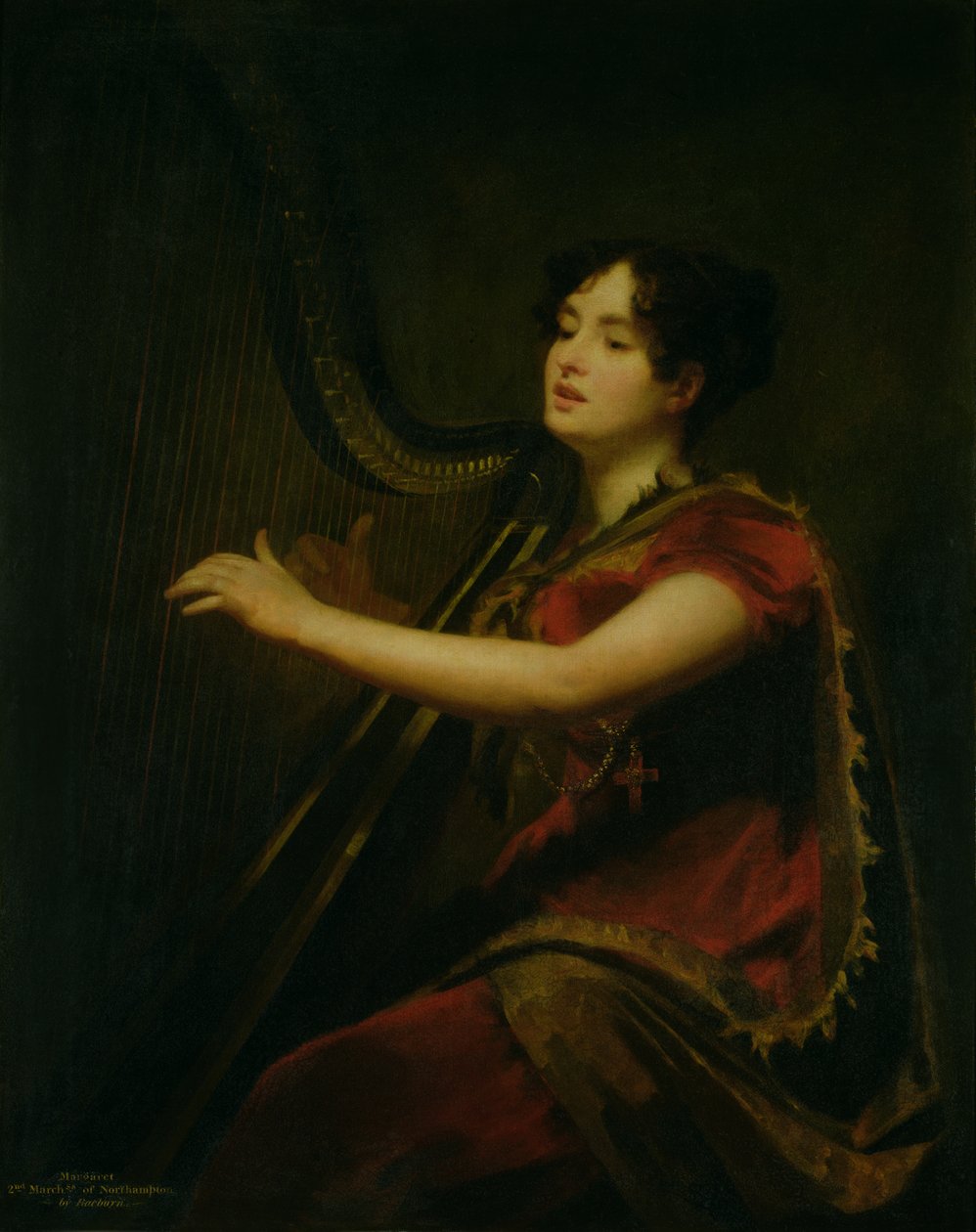 The Marchioness of Northampton, Playing a Harp, c.1820 av Henry Raeburn