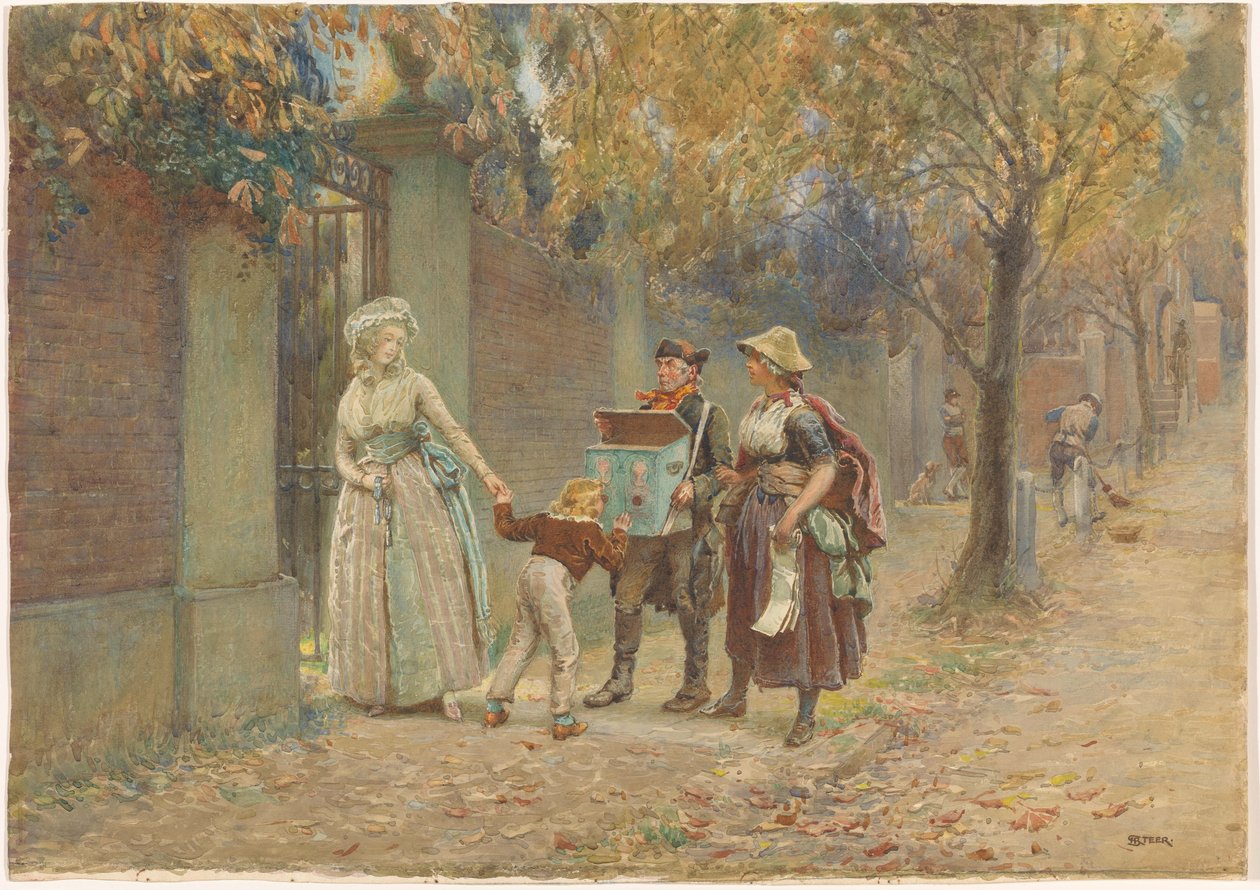 Man med en visningslåda och en sångsäljare av Henry Reynolds Steer (signed by artist)
